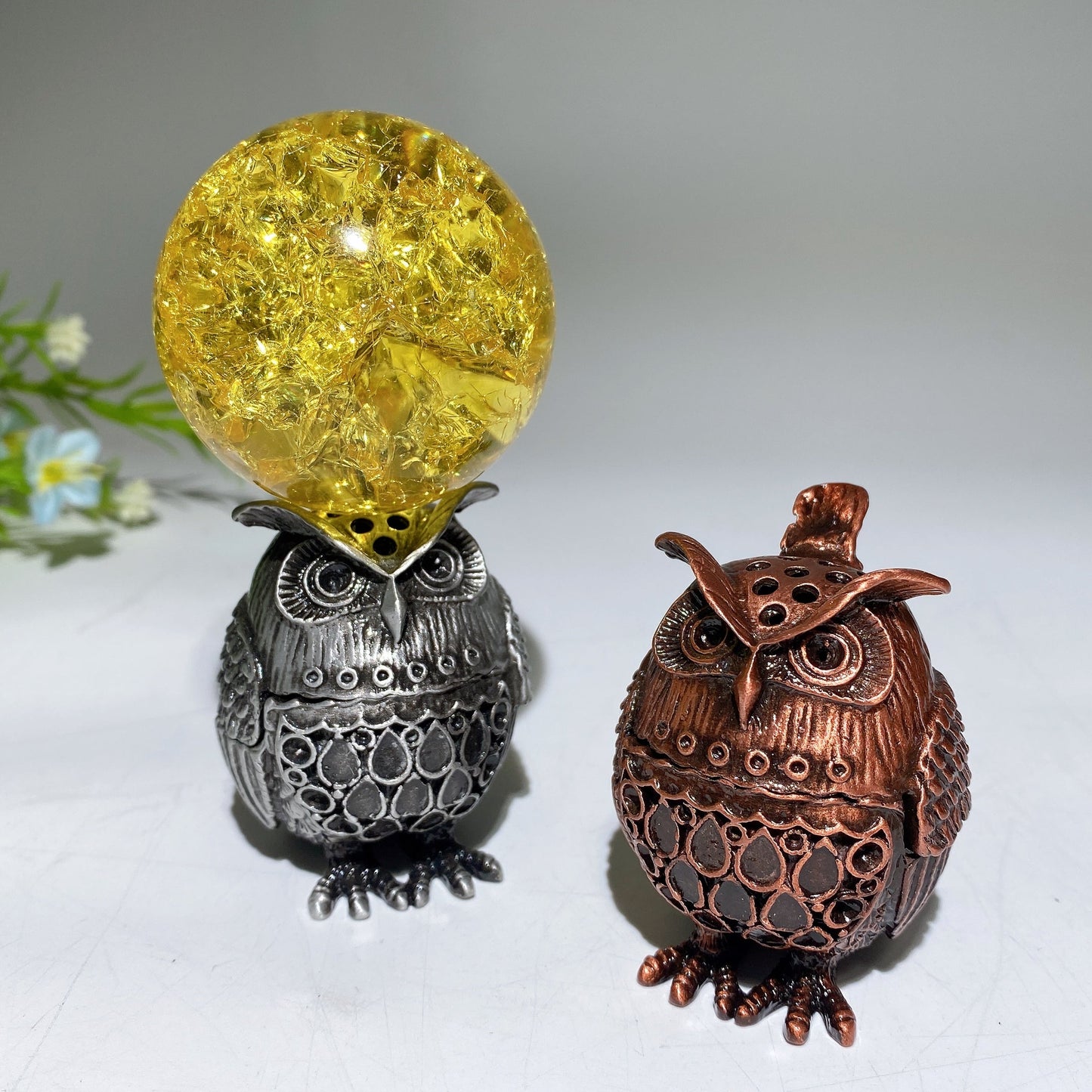 2.2" Silver Metal Owl Shape Stand Crystal Healing Bulk Wholesale