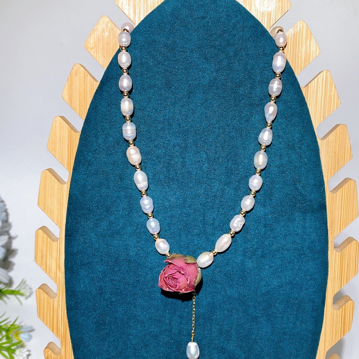 28cm Natrual Water Pearl with Natural Rose Necklace Crystal Healing Bulk Wholesale