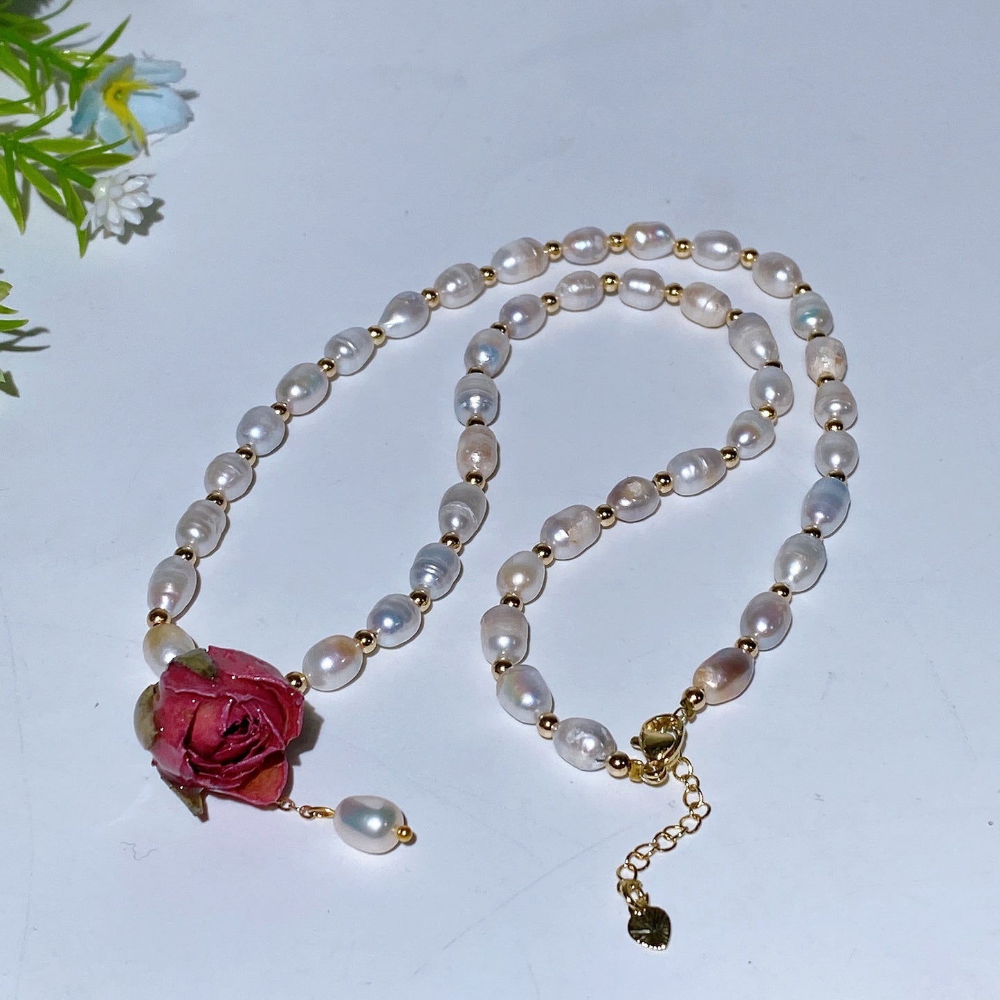 28cm Natrual Water Pearl with Natural Rose Necklace Crystal Healing Bulk Wholesale
