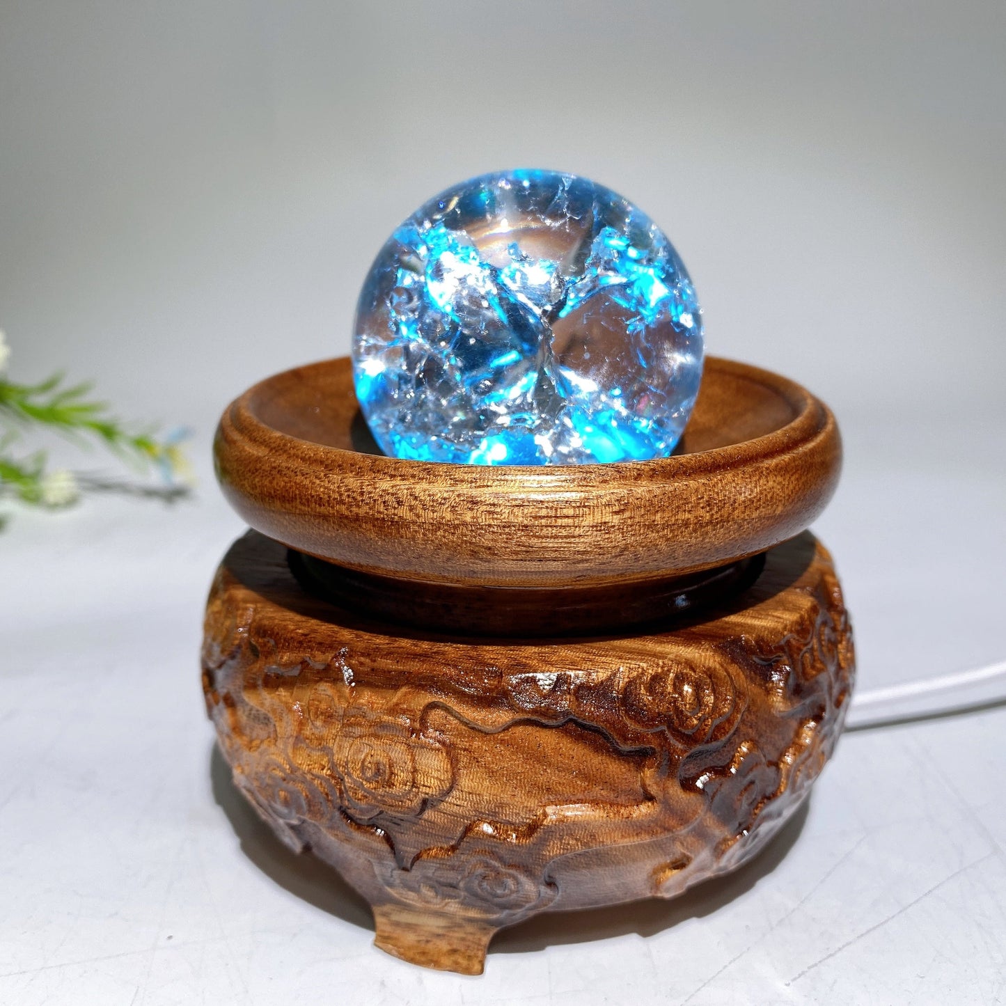 7-9cm Wooden Lamp Rotatable Stand with USB Crystal Healing Bulk Wholesale