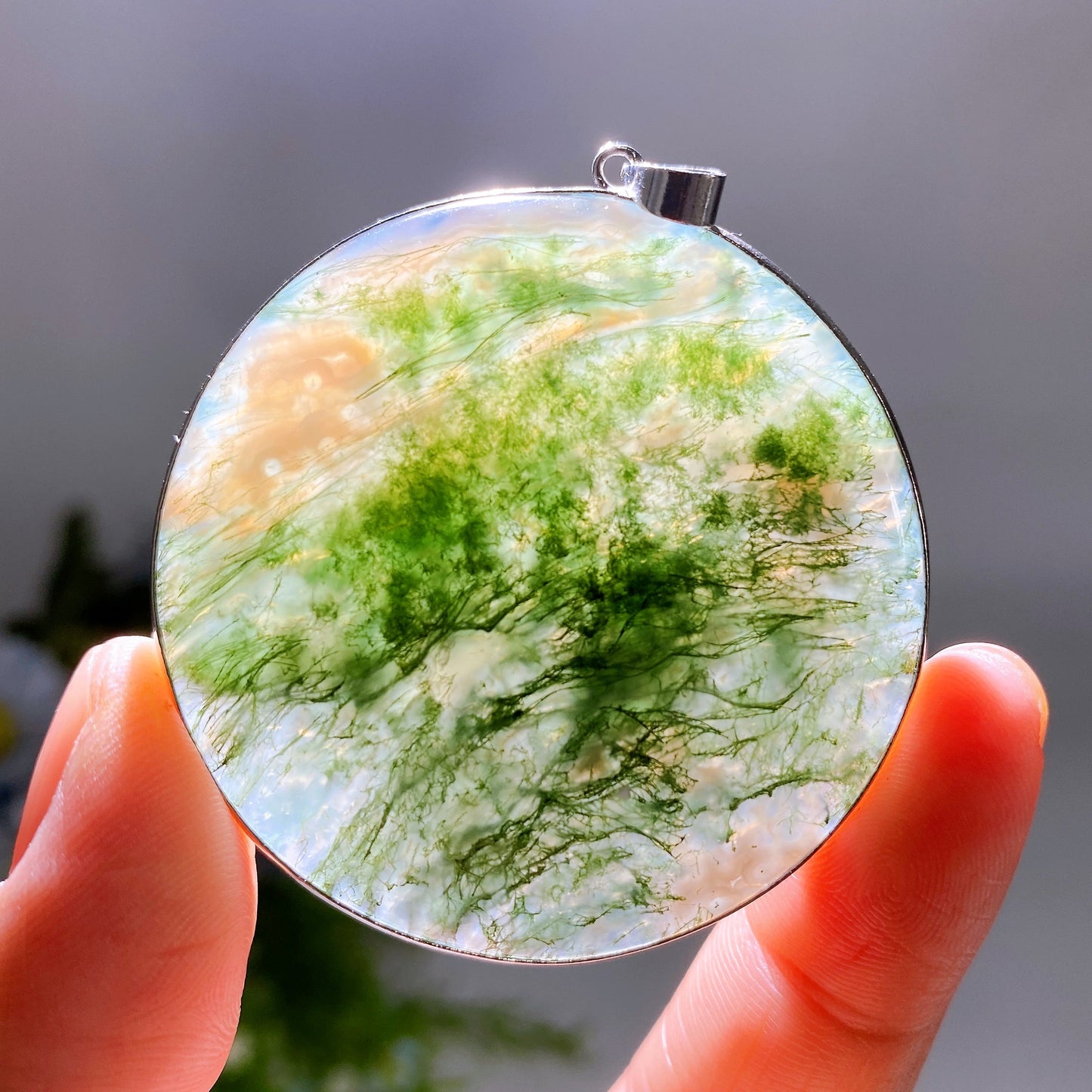 Moss Agate Round Slab Pendant Crystal Healing Bulk Wholesale