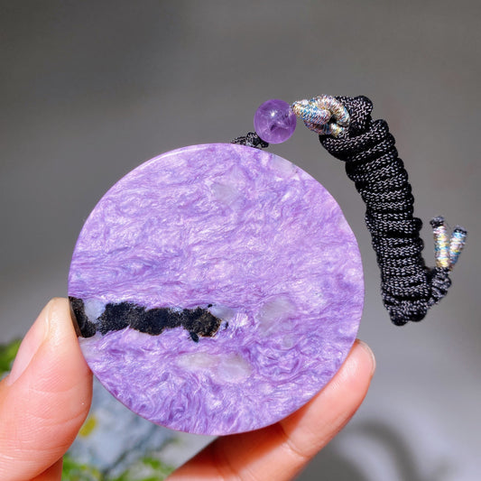 Round Charoite with Black Rope Necklace Crystal Healing Bulk Wholesale