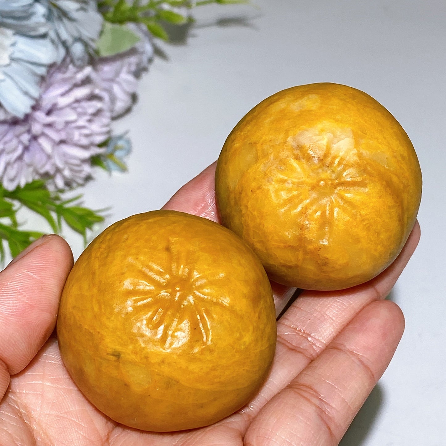 1.8" Yellow Jade Orange Fruit Carving Crystal Healing Bulk Wholesale