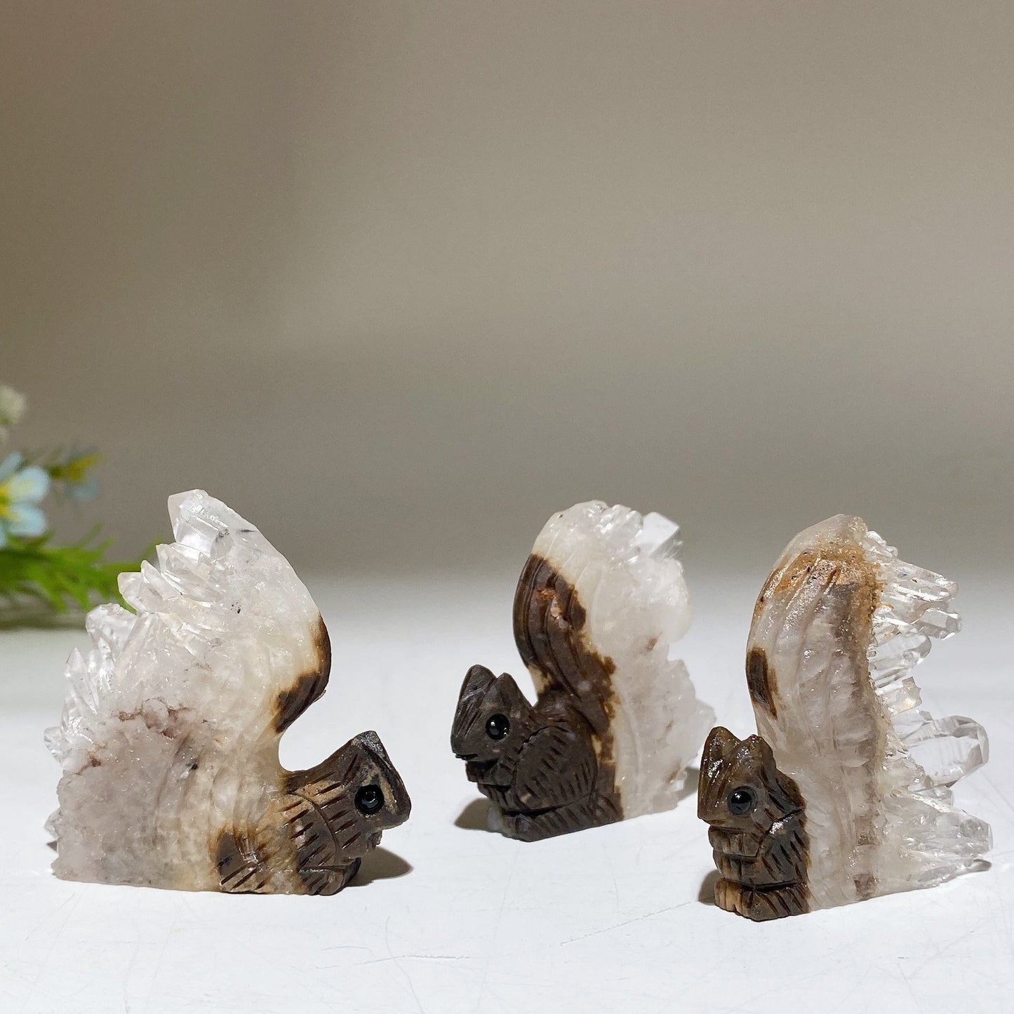 1.8" Clear Quartz Cluster Squirrel Carving Crystal Healing Bulk Wholesale