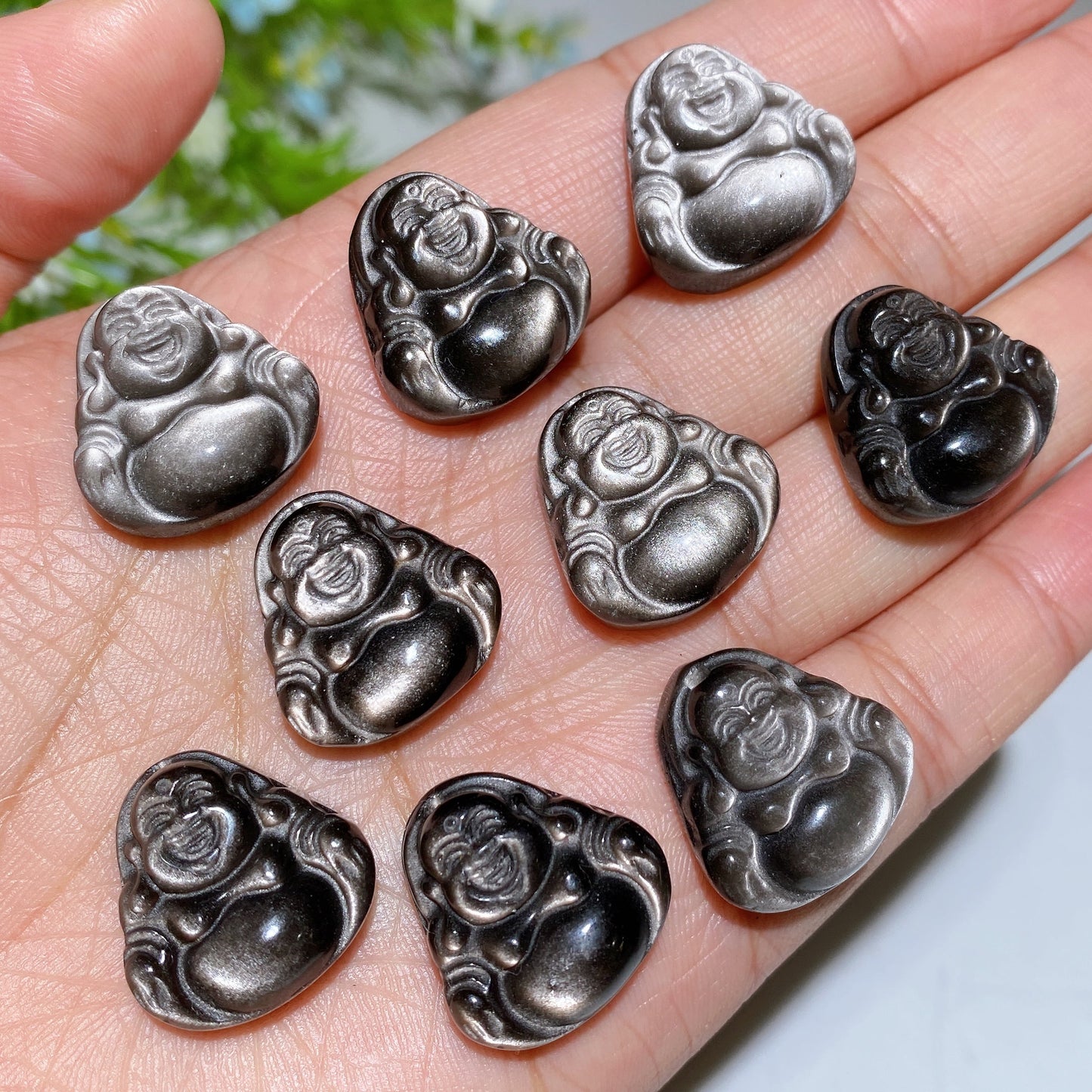 2cm Drilled Silver Obsidian Buddha Pendant Crystal Healing Bulk Wholesale