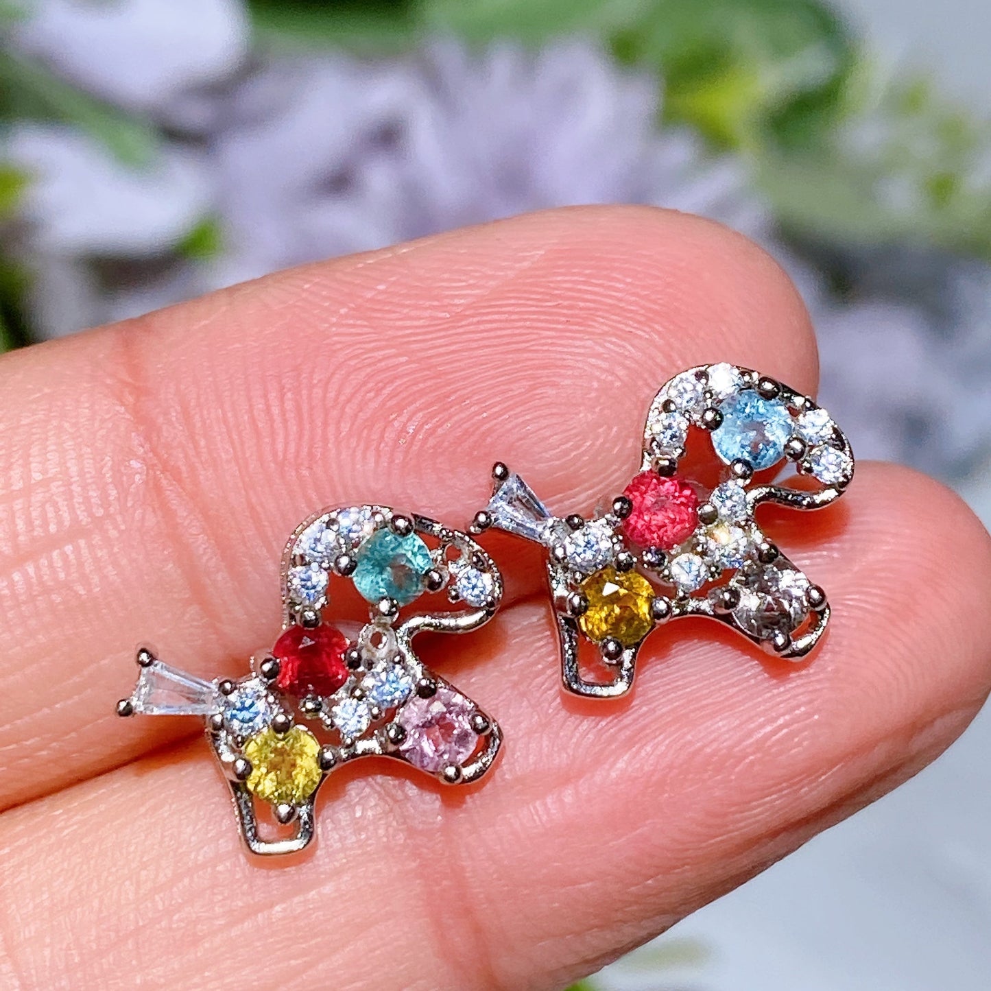 925 Silver Rainbow Tourmaline Horse Ear Stud Crystal Healing Bulk Wholesale