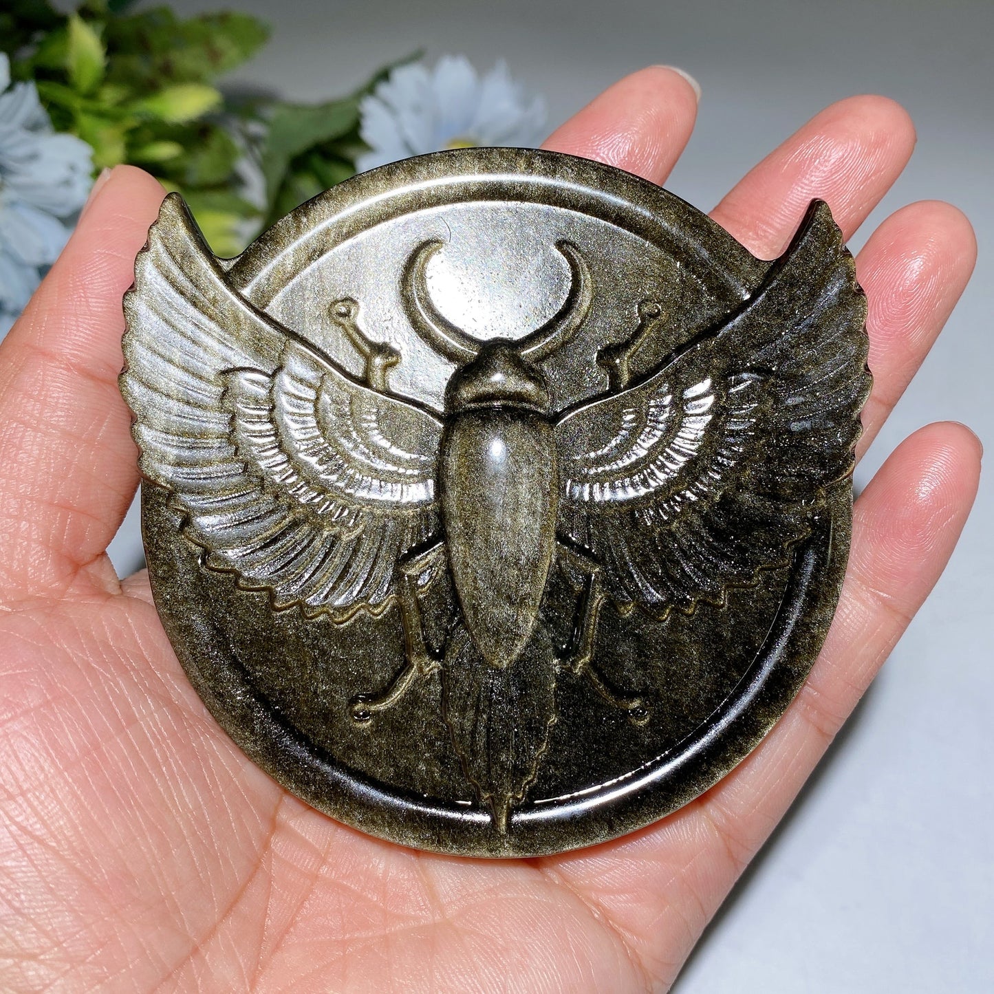 3.4" Golden Obsidian Silver Obsidian Insect Carving Crystal Healing Bulk Wholesale