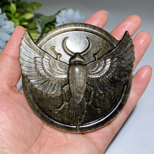 3.4" Golden Obsidian Silver Obsidian Insect Carving Crystal Healing Bulk Wholesale