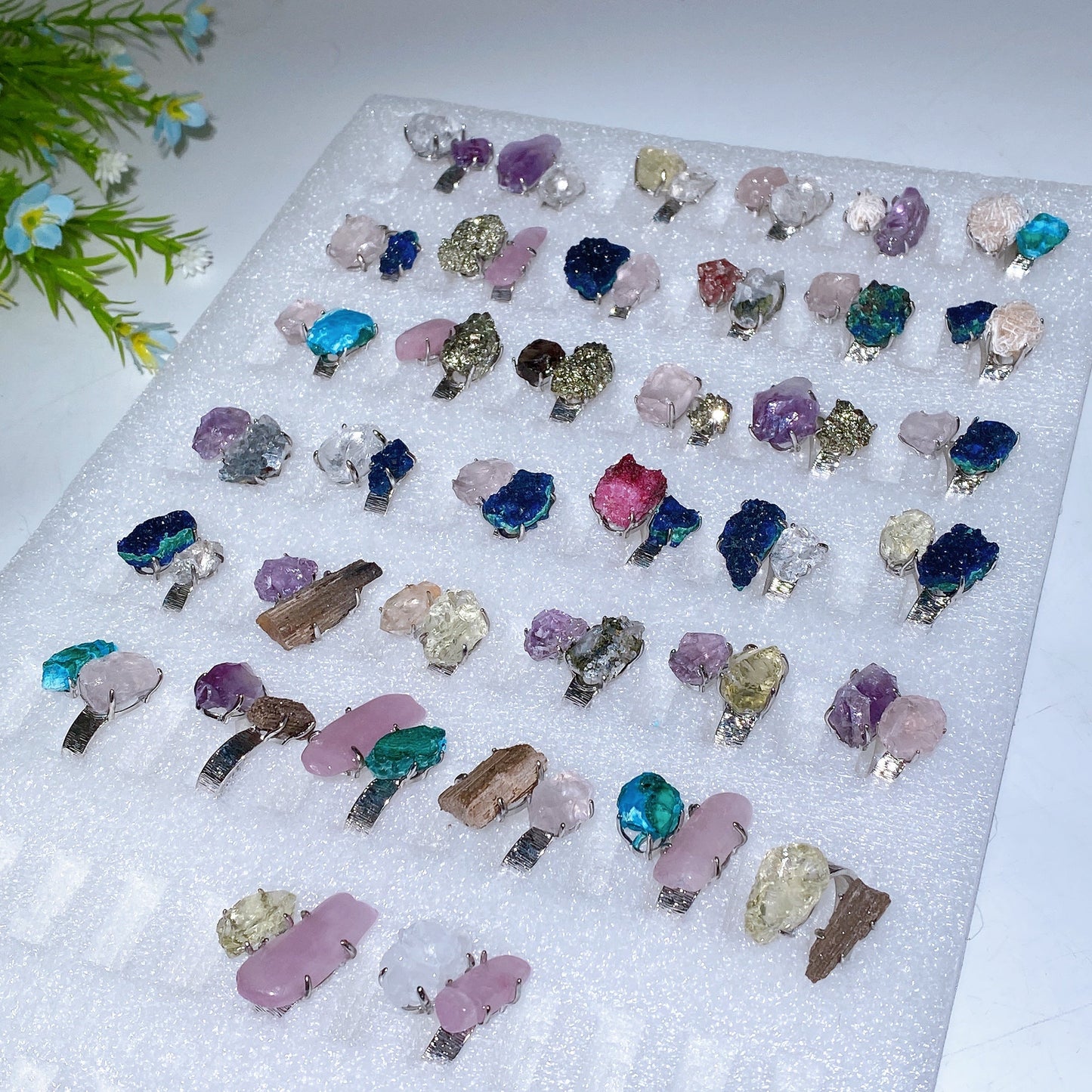 Adjustable Double Crystal Raw Stone Ring Crystal Healing Bulk Wholesale