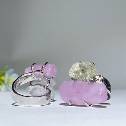 Adjustable Double Crystal Raw Stone Ring Crystal Healing Bulk Wholesale