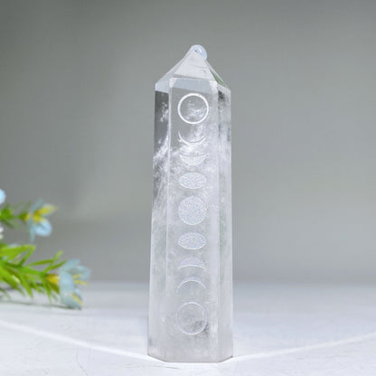 3.0" Crystal Point with Moon Printing Crystal Healing Bulk Wholesale