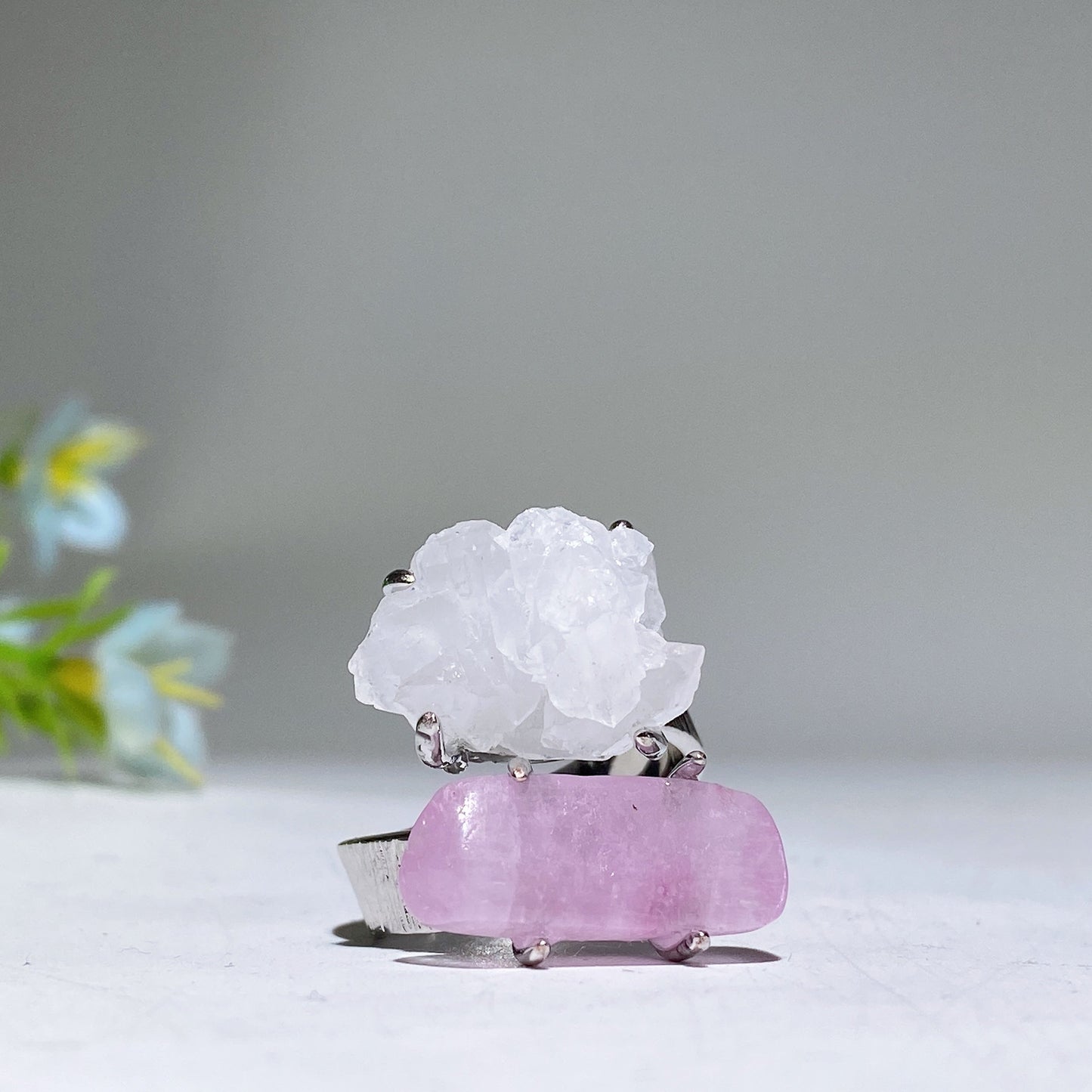 Adjustable Double Crystal Raw Stone Ring Crystal Healing Bulk Wholesale