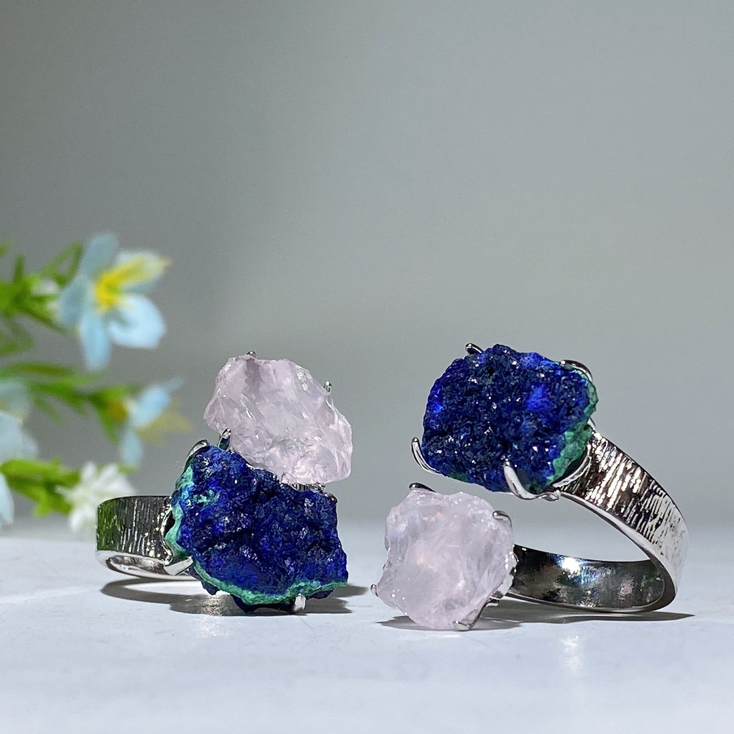 Adjustable Double Crystal Raw Stone Ring Crystal Healing Bulk Wholesale