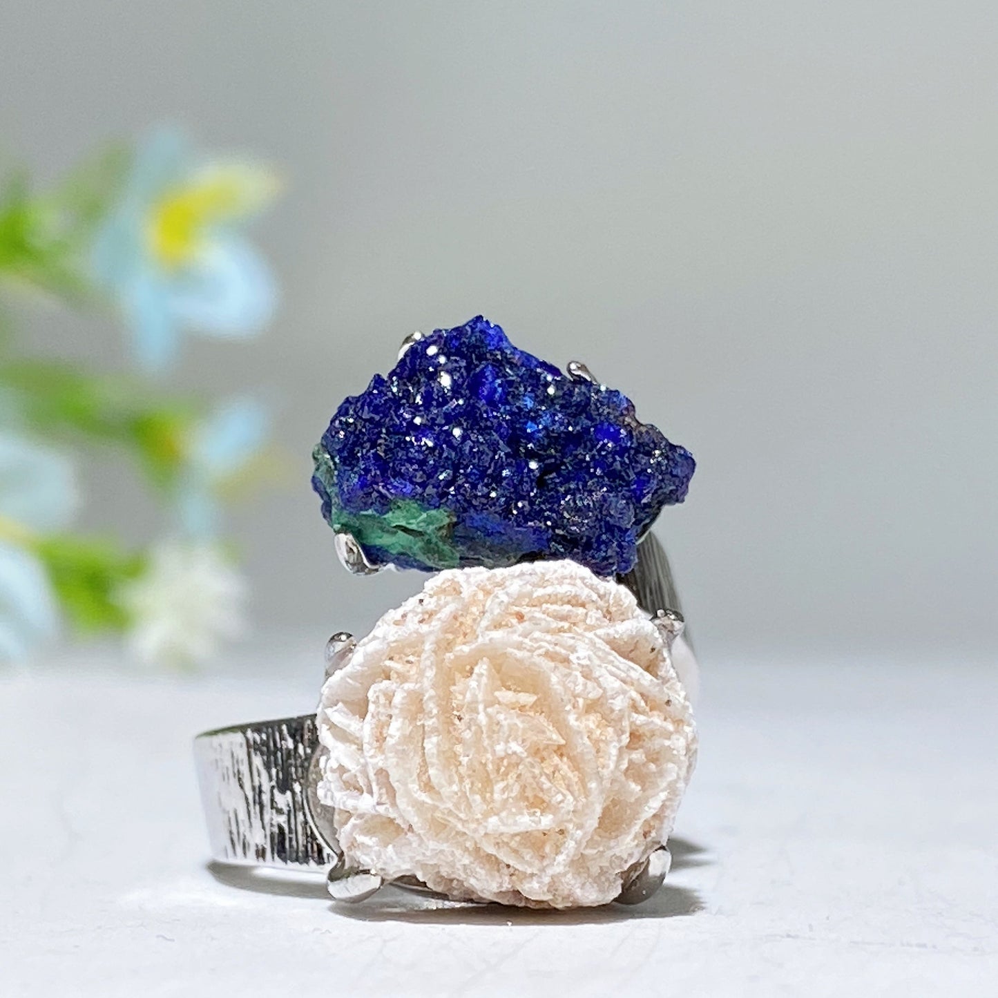 Adjustable Double Crystal Raw Stone Ring Crystal Healing Bulk Wholesale