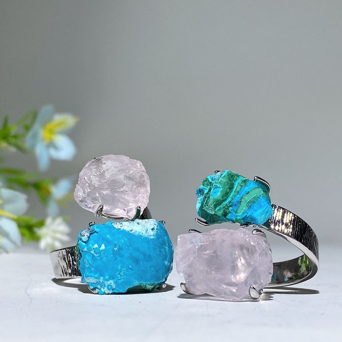 Adjustable Double Crystal Raw Stone Ring Crystal Healing Bulk Wholesale