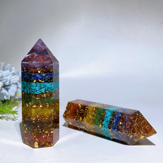5.4" Chakra Chips Resin Tower Crystal Healing Bulk Wholesale