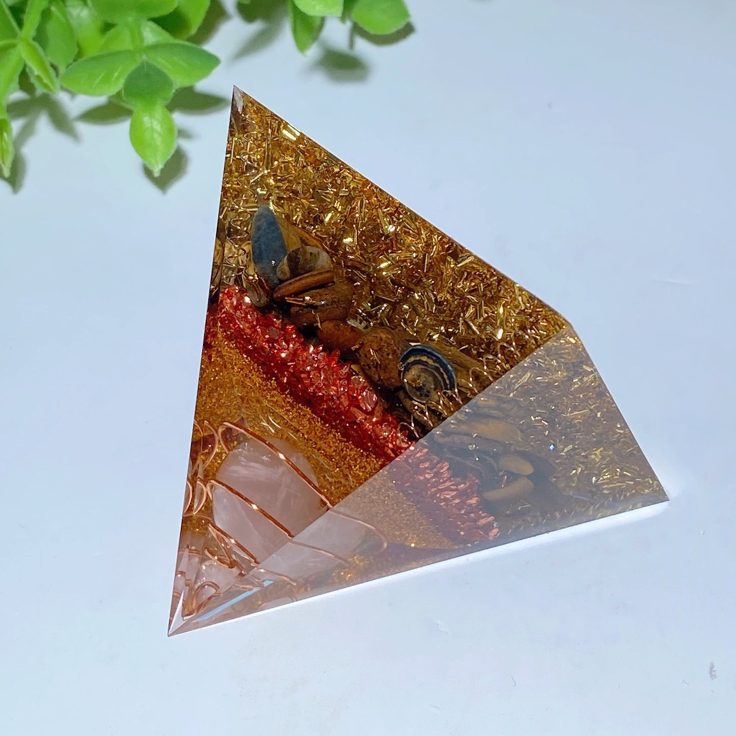 2.4" Tiger's Eye Chips Infused Resing Pyramid Bulk Wholeseale