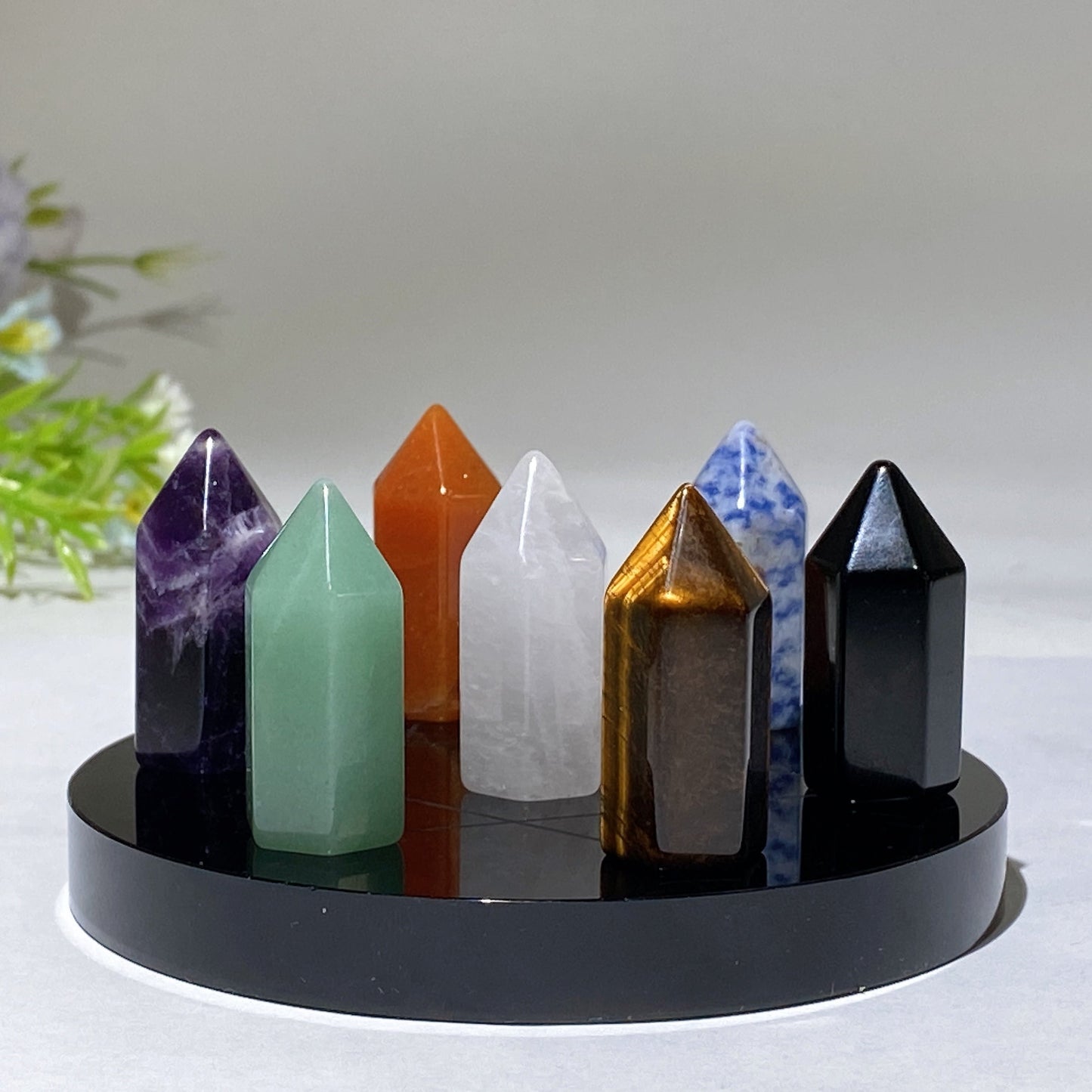Crystal Points with Obsidian Round Plate Carving Crystal Healing Bulk Wholesale