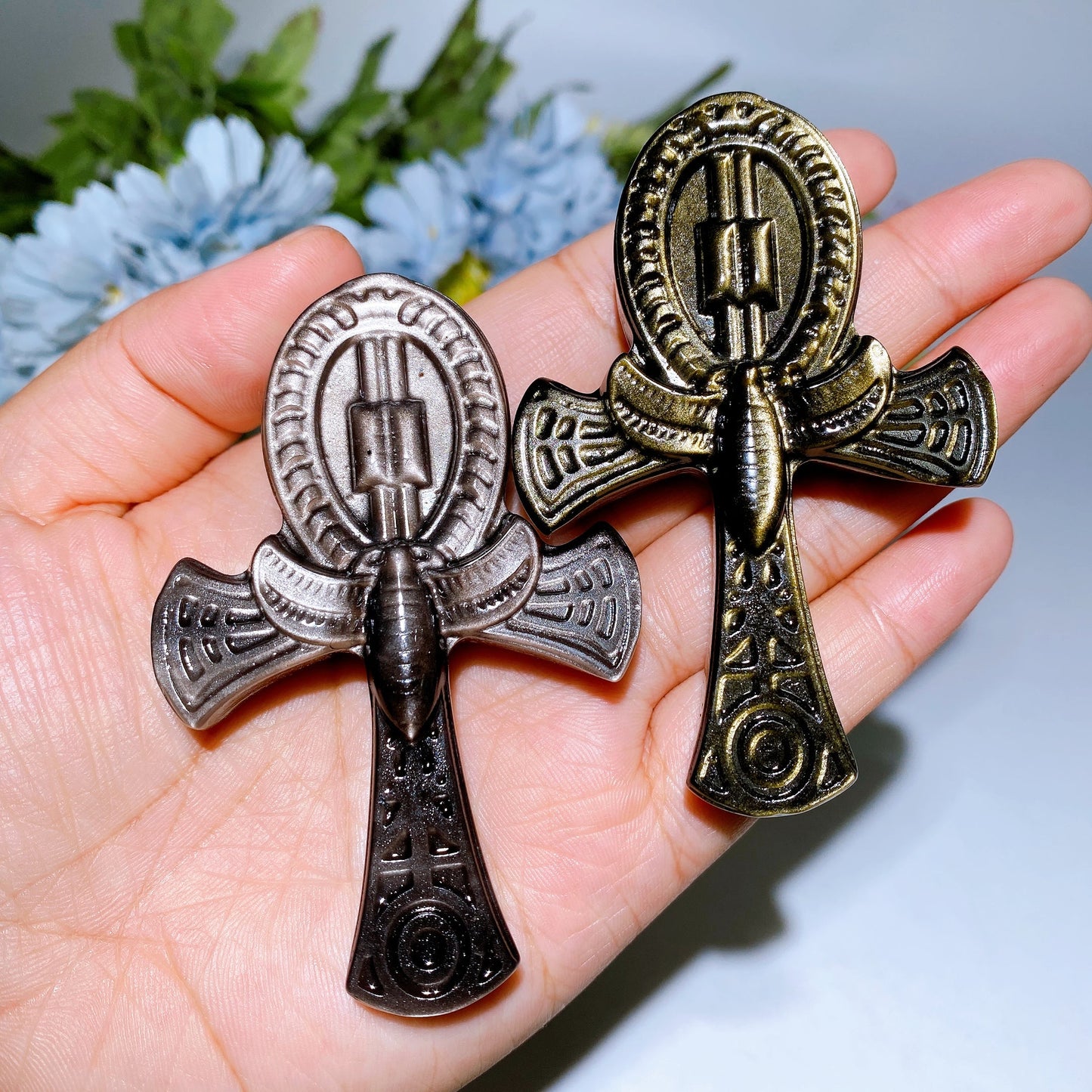 3.2" Silver Obsidian Golden Obsidian Anka Carving Crystal Healing Bulk Wholesale