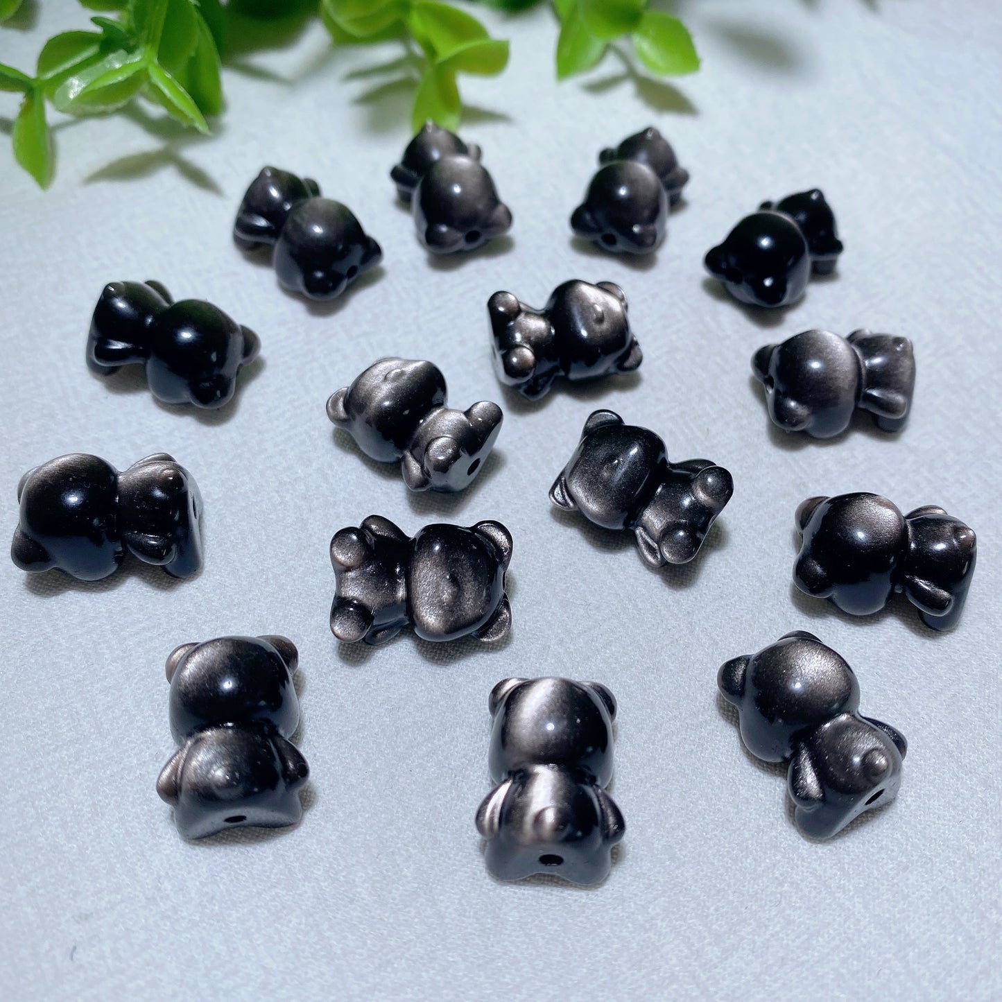 Drilled Mini Silver Obsidian Bear Bulk Wholesale