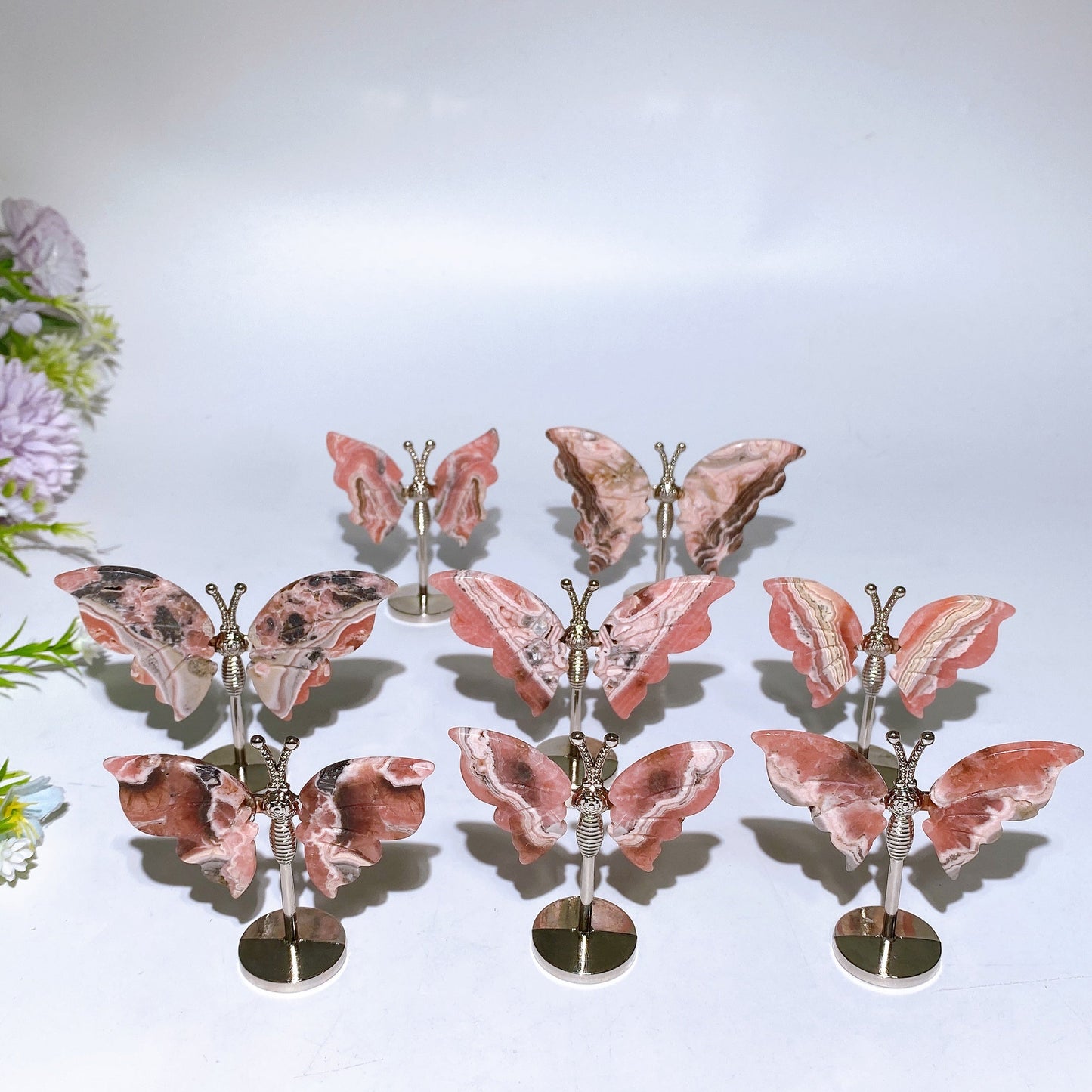 6cm Rhodochrosite Butterfly Wings Carving with Stand Crystal Healing Bulk Wholesale