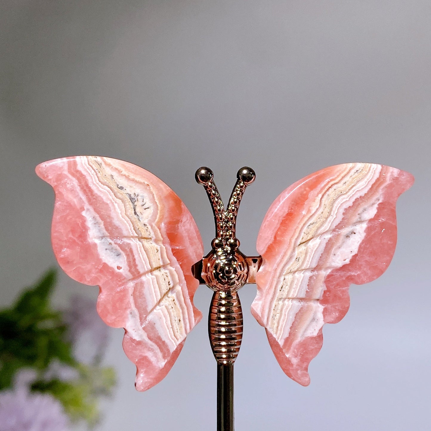 6cm Rhodochrosite Butterfly Wings Carving with Stand Crystal Healing Bulk Wholesale