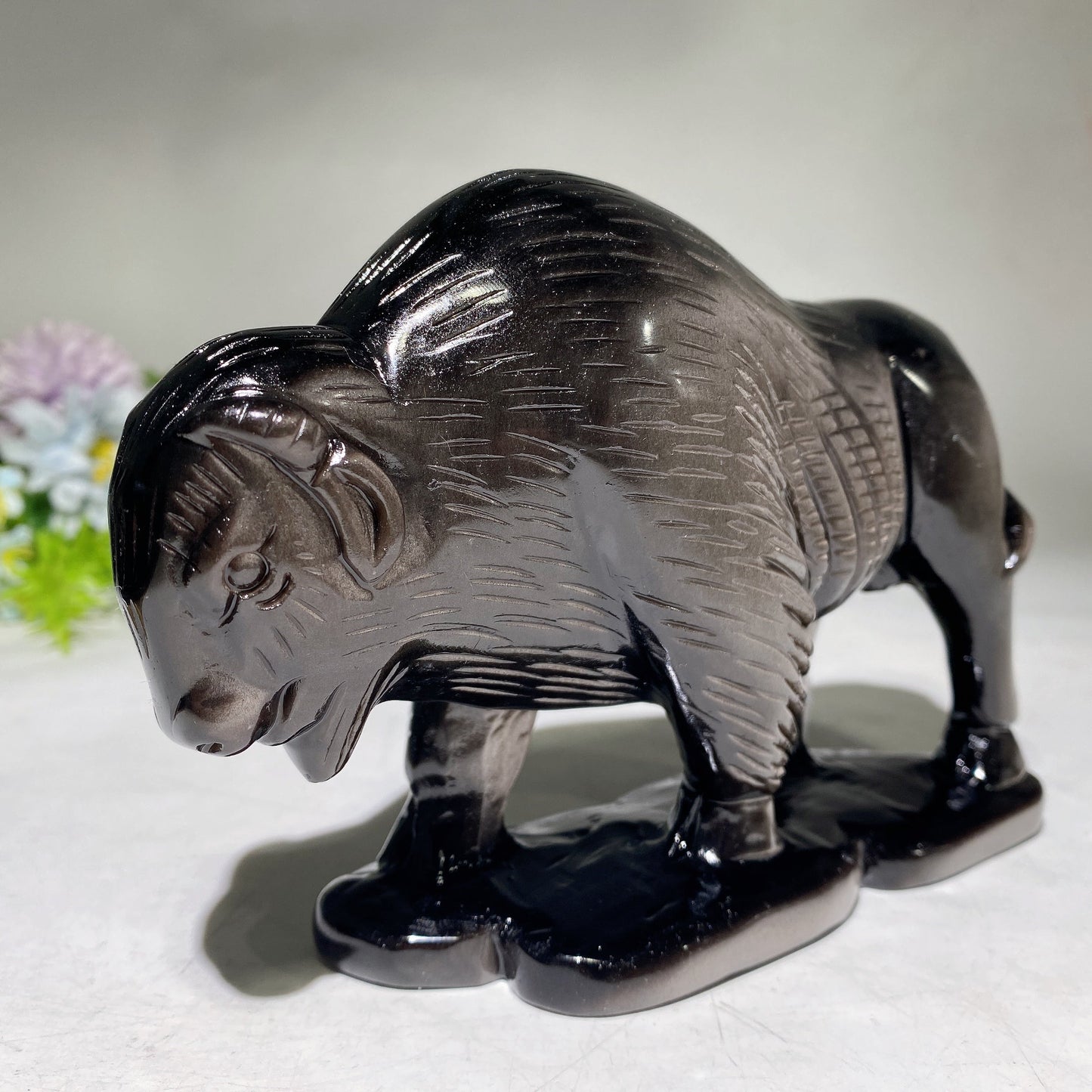 18cm Silver Obsidian Yak Carving Crystal Healing Bulk Wholesale