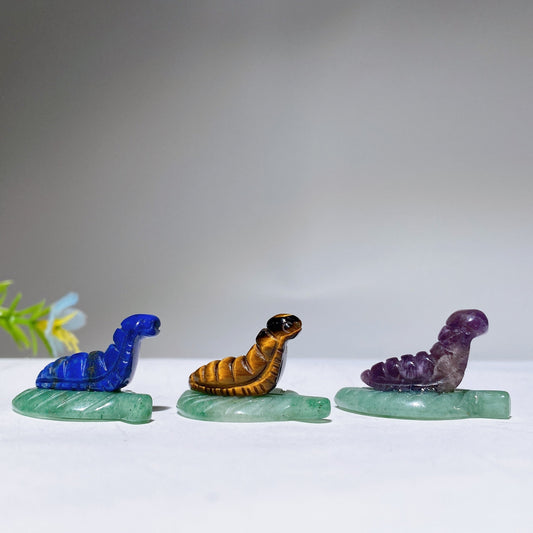 1.3" Crystal Silkworm on Green Aventurine Leaf Carving Crystal Healing Bulk Wholesale