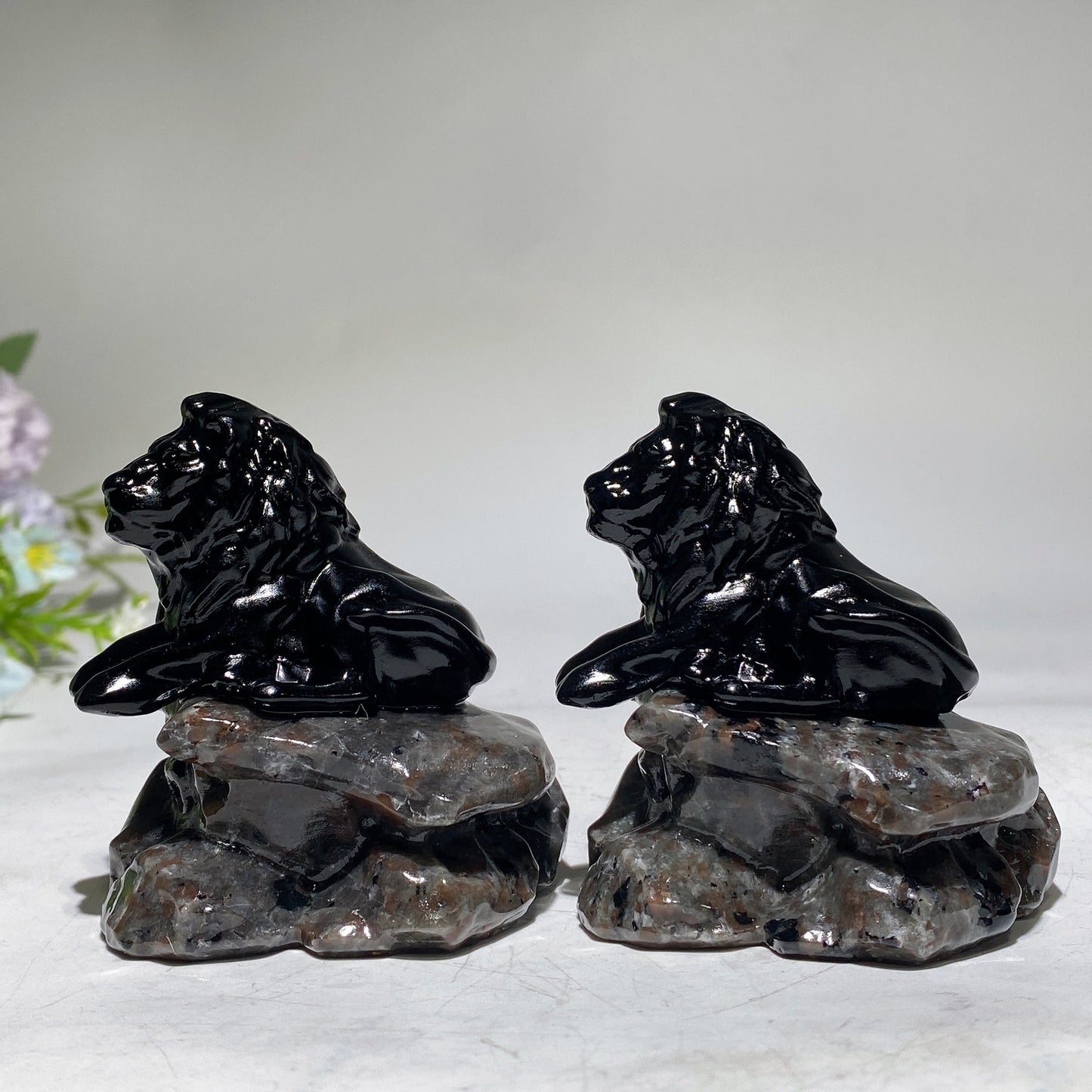 2.7" Black Obsidian Lion on Yooperlite Carving Crystal Healing Bulk Wholesale