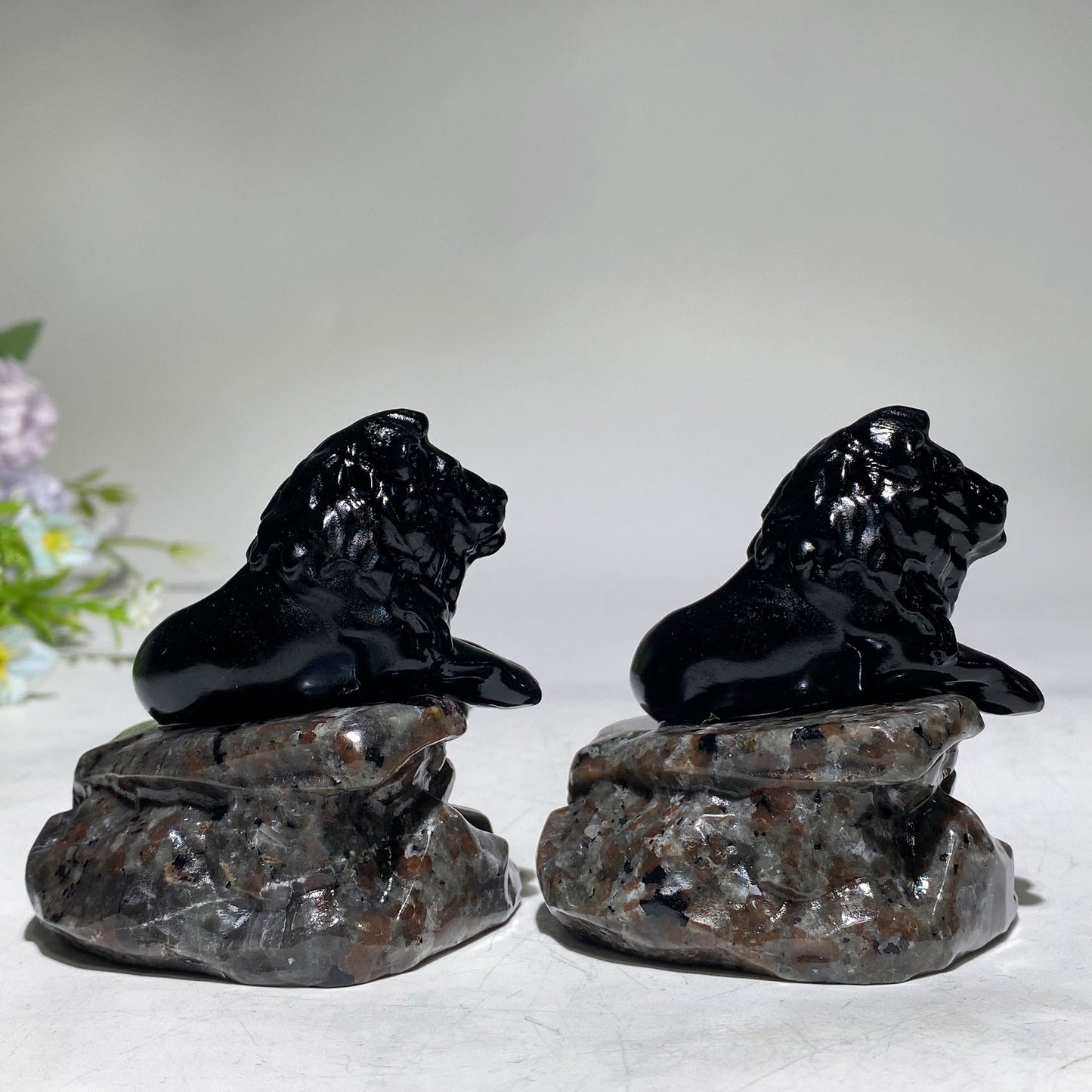 2.7" Black Obsidian Lion on Yooperlite Carving Crystal Healing Bulk Wholesale