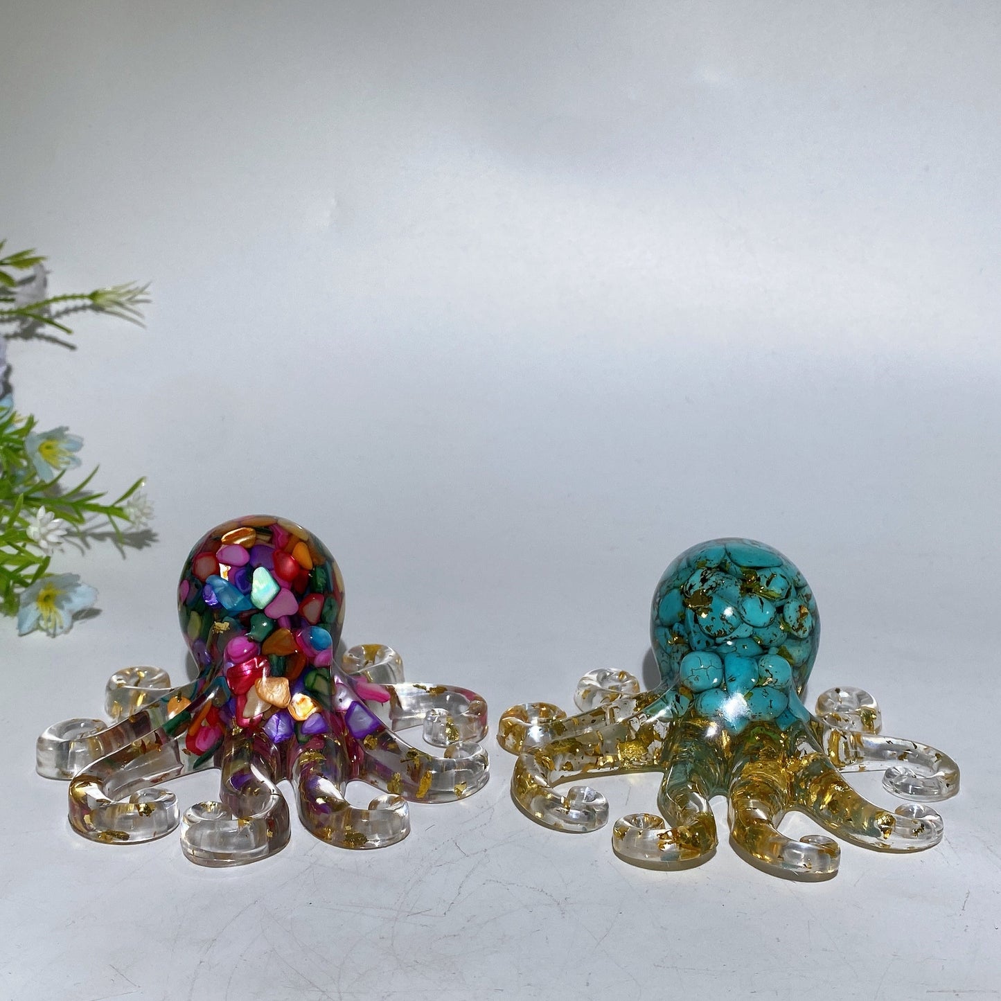 10cm Crystal Chips Infused Resin Octopus Carving Crystal Healing Bulk Wholesale