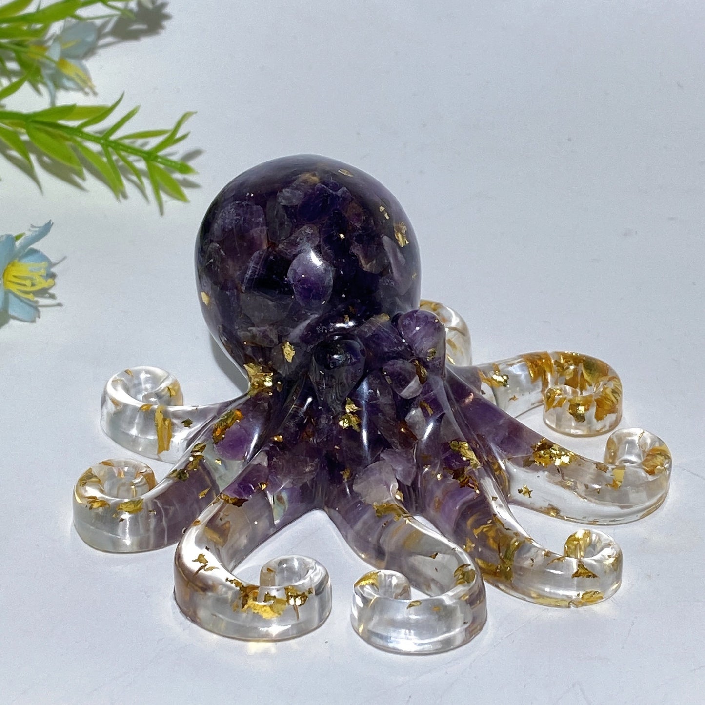 10cm Crystal Chips Infused Resin Octopus Carving Crystal Healing Bulk Wholesale