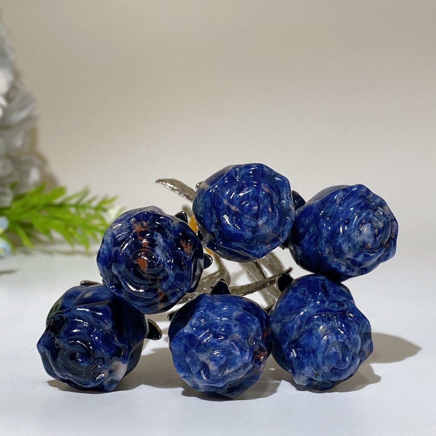 Crystal Flower Carving with Silver Color Metal Stem Crystal Healing Bulk Wholesale