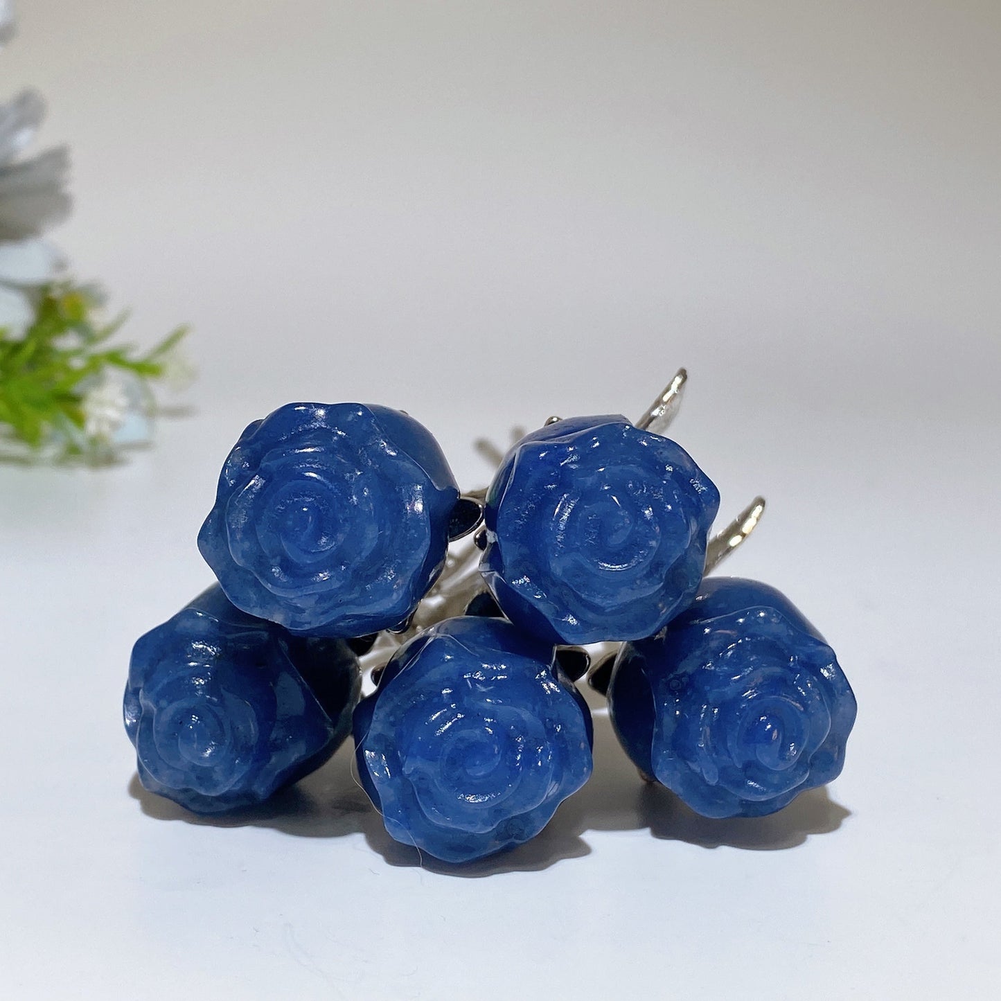 Crystal Flower Carving with Silver Color Metal Stem Crystal Healing Bulk Wholesale