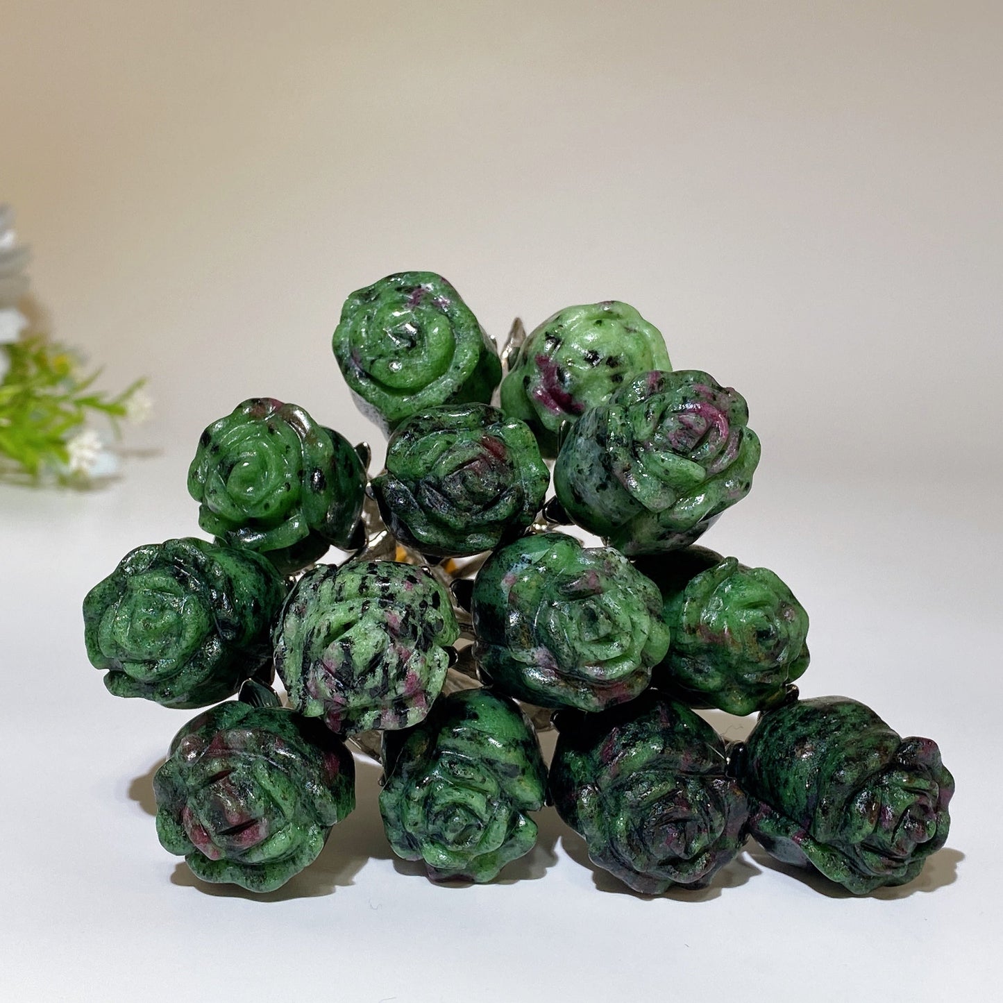 Crystal Flower Carving with Silver Color Metal Stem Crystal Healing Bulk Wholesale