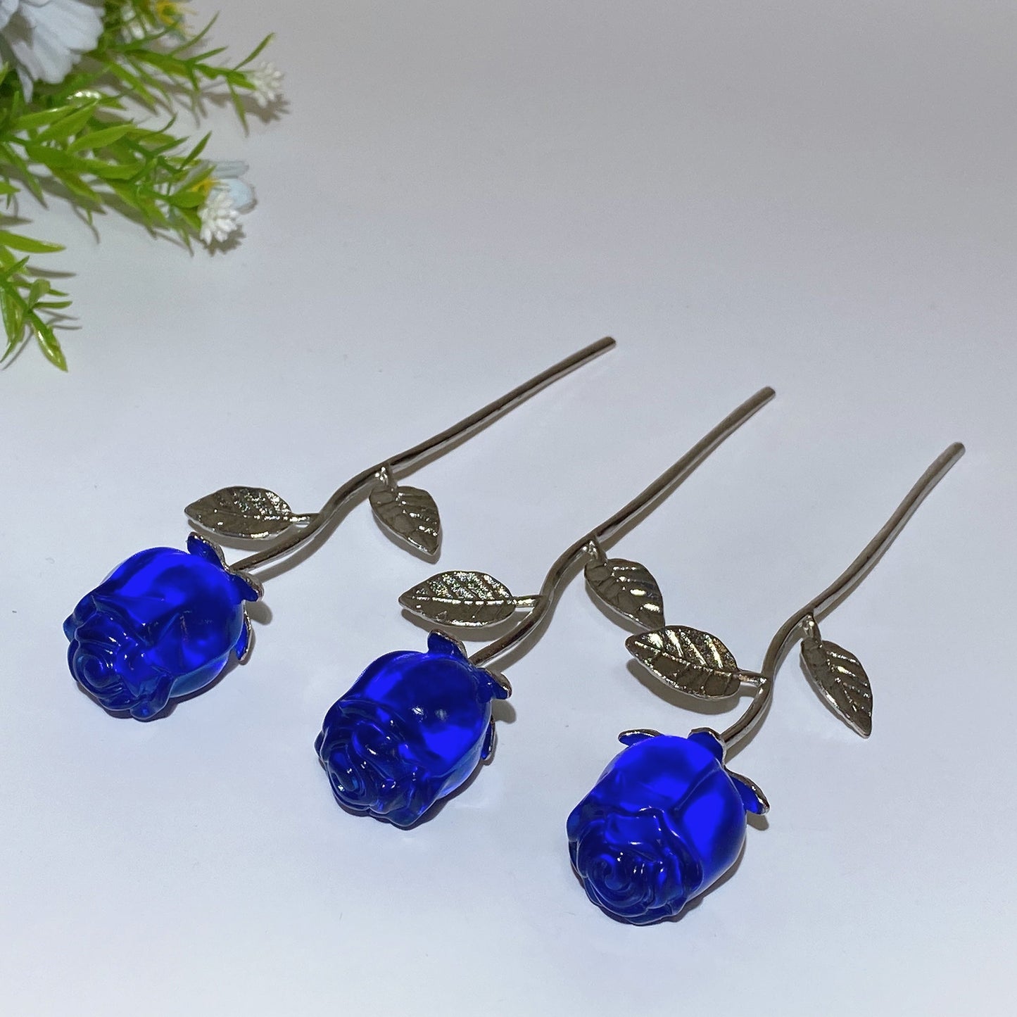 Crystal Flower Carving with Silver Color Metal Stem Crystal Healing Bulk Wholesale