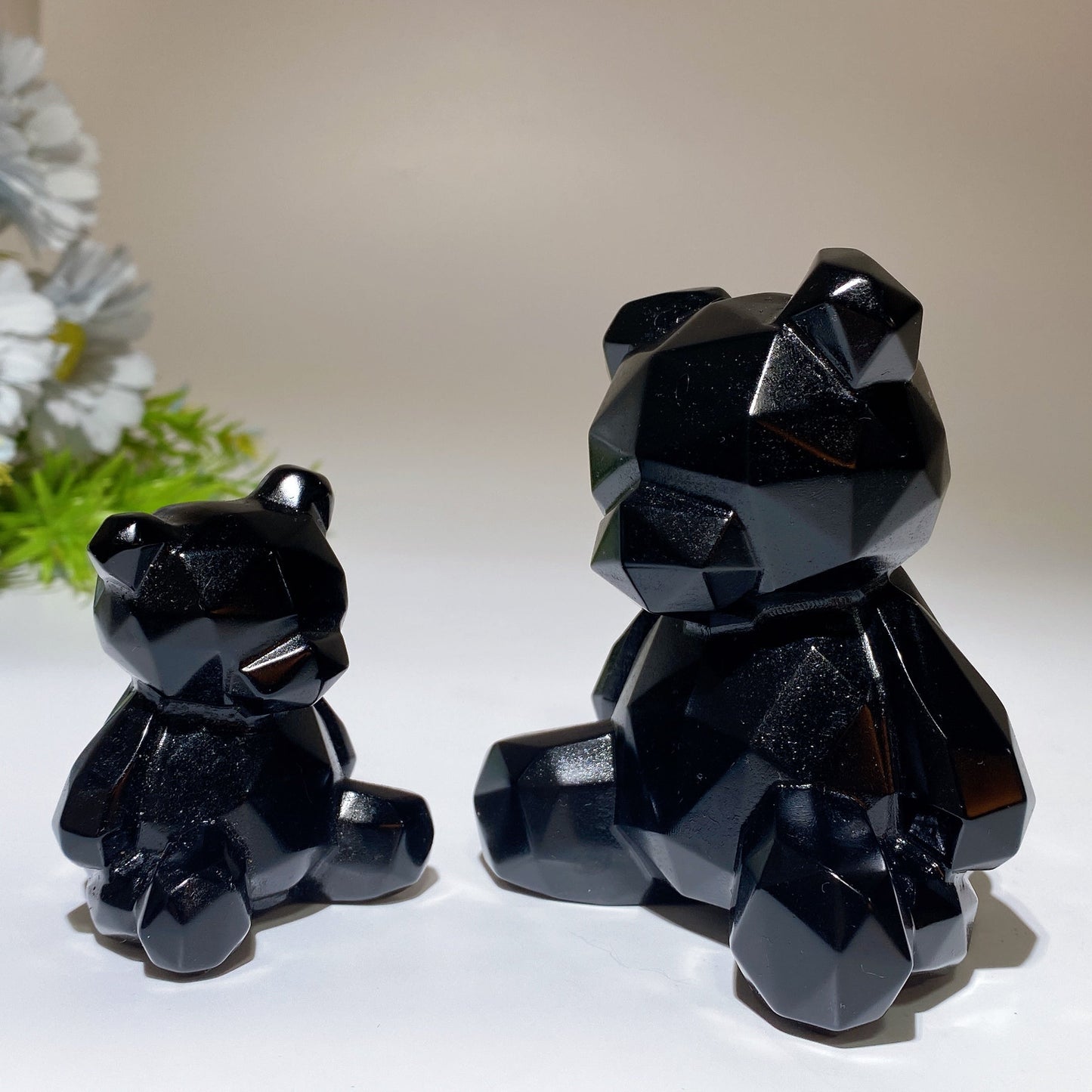 Faceted Black Obsidian Bear Carving Crystal Healing Bulk Wholesale
