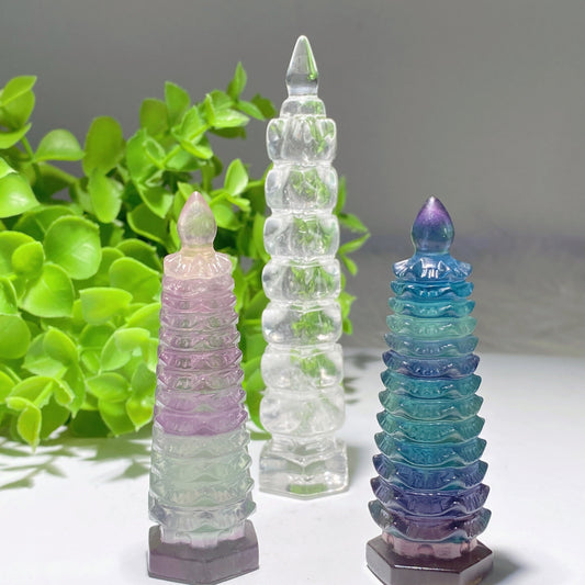 3.0"-4.5" Clear Quartz Fluorite Wenchang Pagoda Carvings Bulk Wholesale