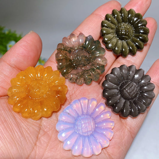 1.3" Crystal Sunflower Carving Crystal Healing Bulk Wholesale