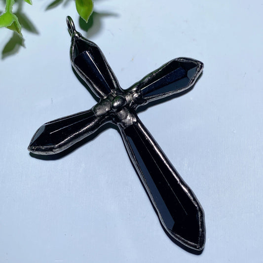 4.0" Black Obsidian Cross Pendant Bulk Wholesale