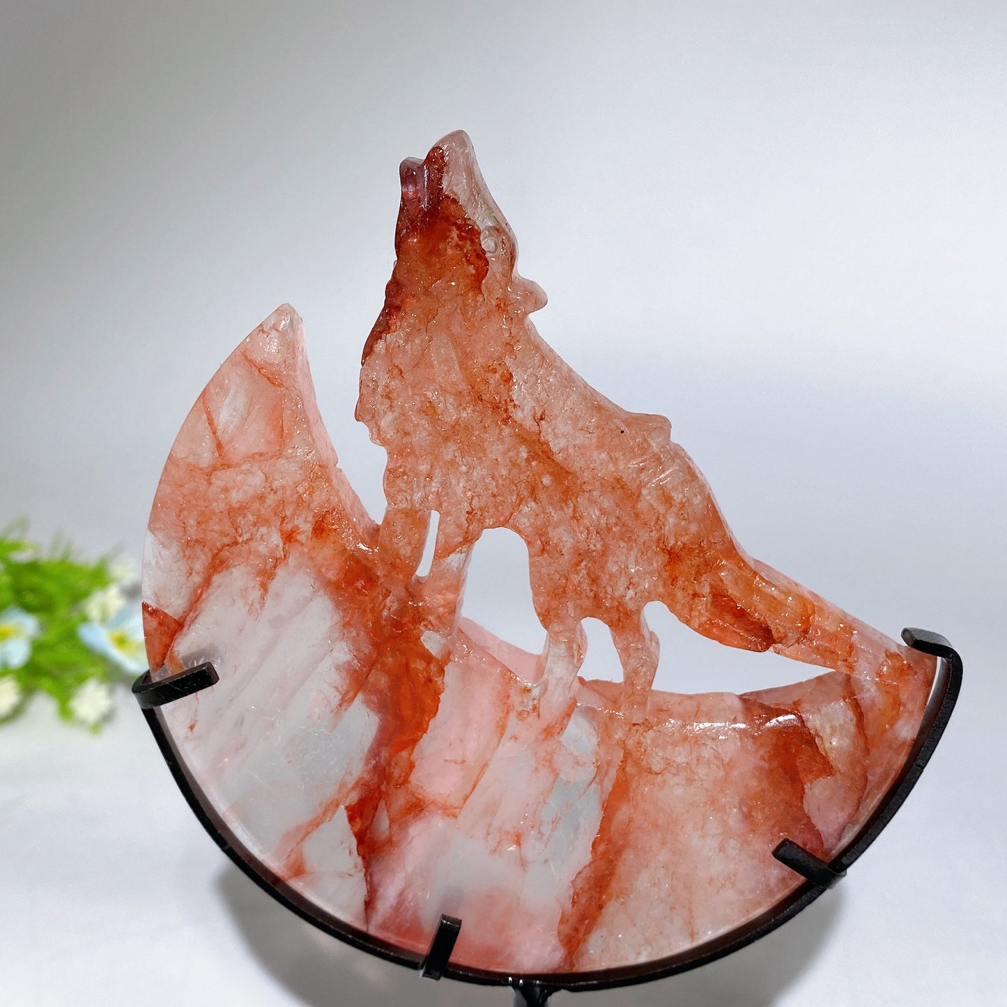 4.0"-4.4" Crystal Wolf On Moon Carving with Stand Crystal Healing Bulk Wholesale