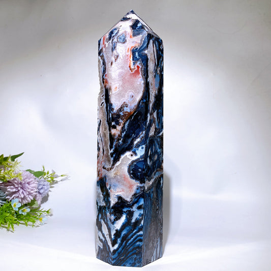 32cm Large Unique Druzy Black Banded Agate In Quartz Tower Crystal Healing Bulk Wholesale