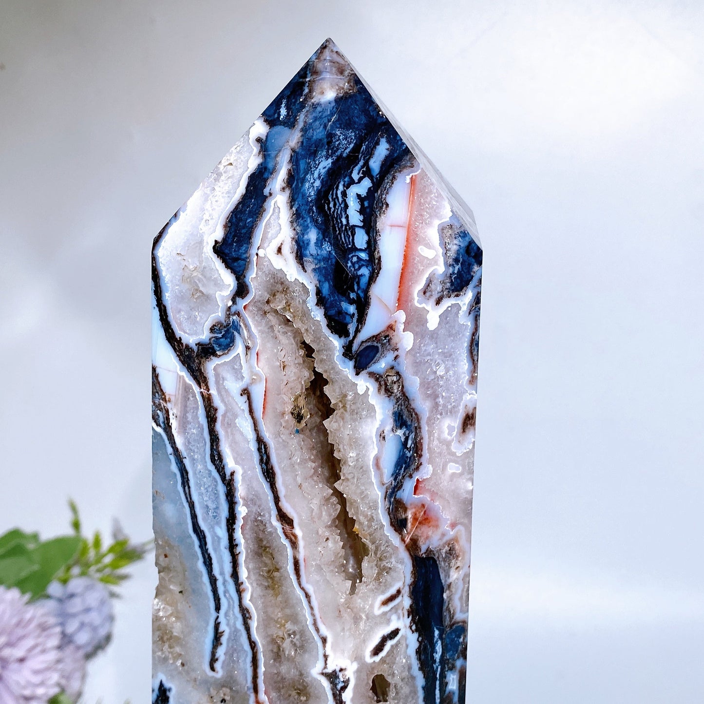 32cm Large Unique Druzy Black Banded Agate In Quartz Tower Crystal Healing Bulk Wholesale