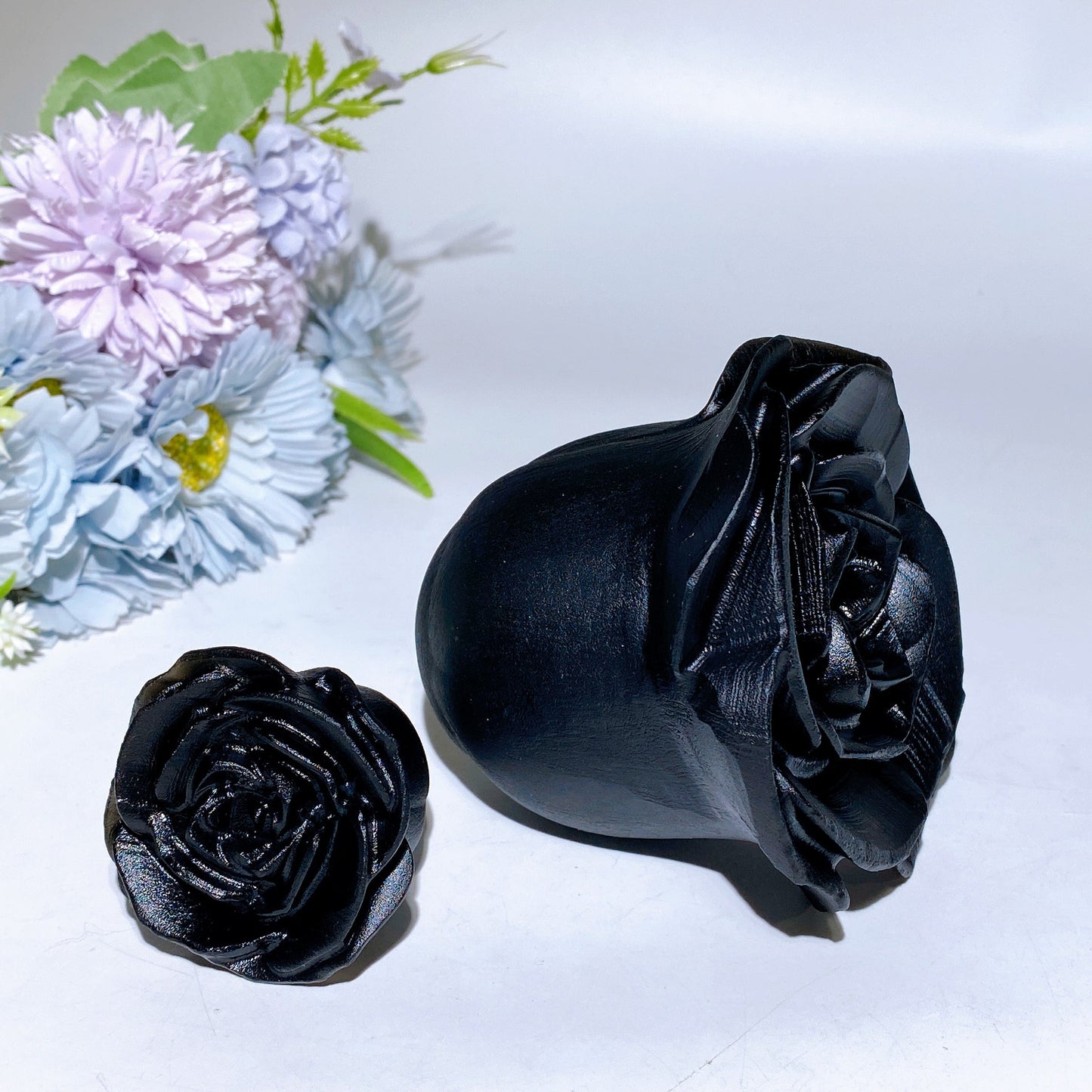 1.8"-3.2" Black Obsidian Rose Flower Carving Crystal Healing Bulk Wholesale
