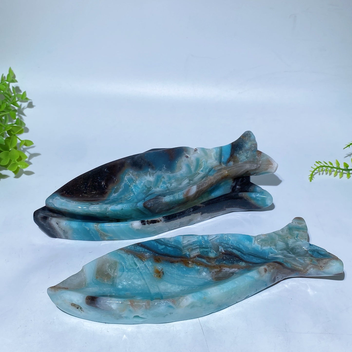19cm Sky Blue Fish Shape Bowl Carving Crystal Healing Bulk Wholesale
