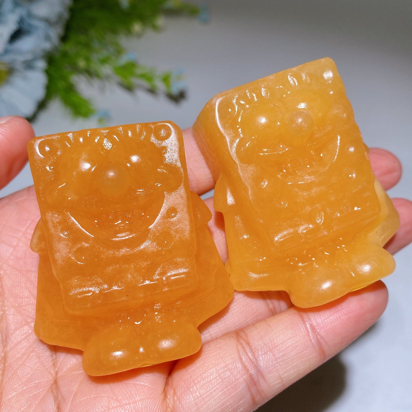 1.9" Orange Calcite SpongeBob Carving Crystal Healing Bulk Wholesale
