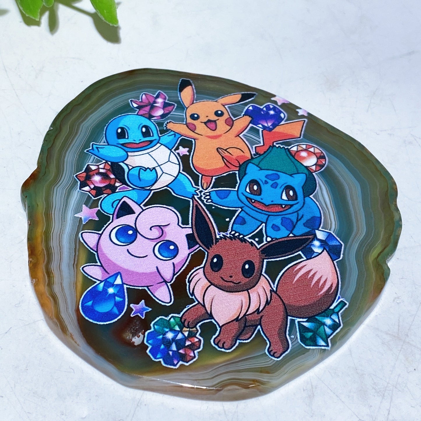 2.8"-3.8" Agate Slab with Pokemon Printing Crystal Healing Bulk Wholesale