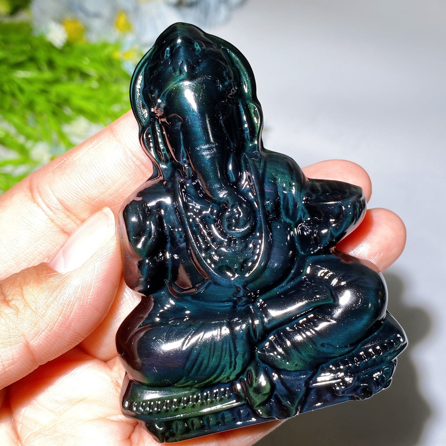 3.2” Rainbow Obsidian Ganesha Carving Crystal Healing Bulk Wholesale
