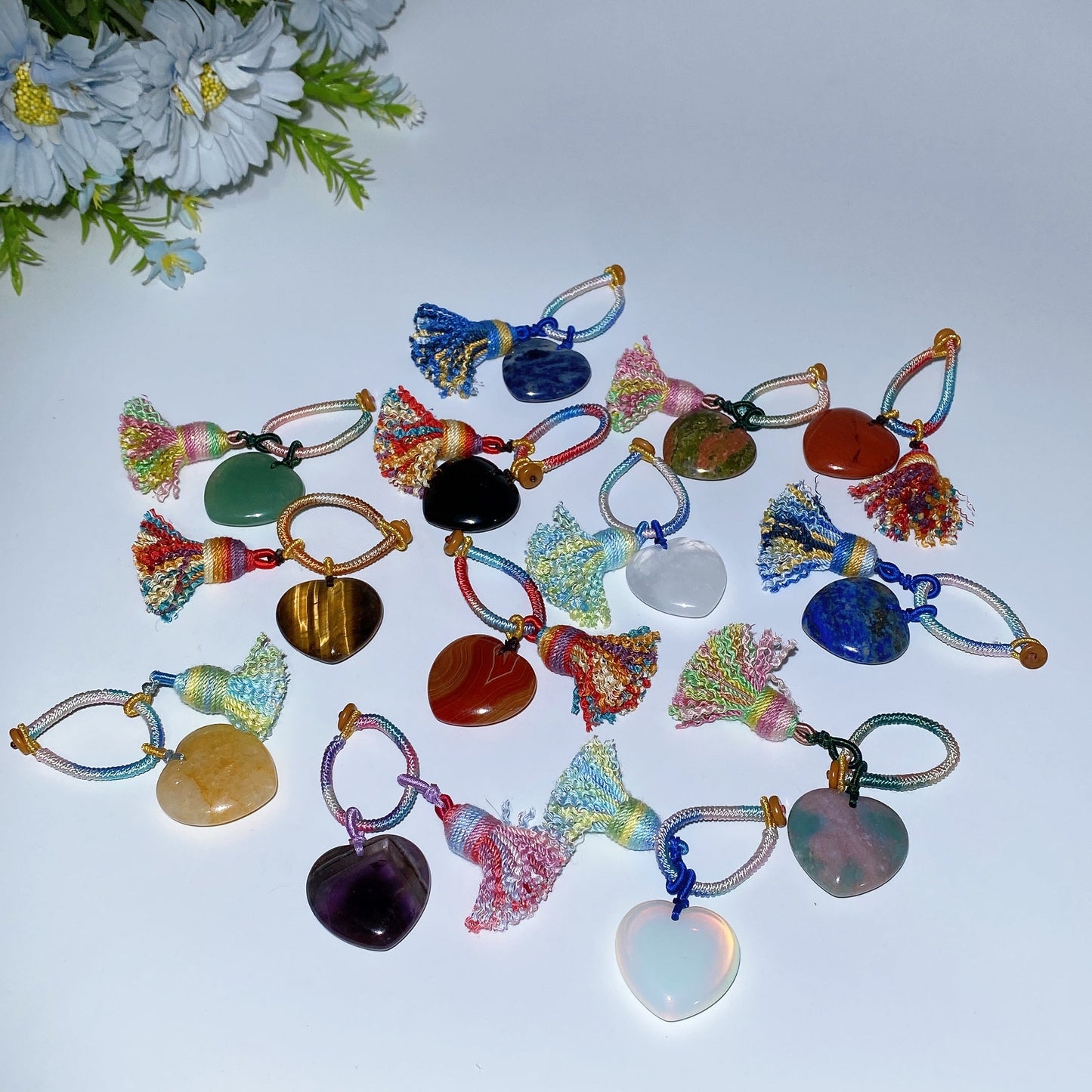 Crystal Heart with Rope Tassels Key Chain Crystal Healing Bulk Wholesale