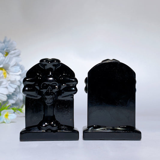 2.0" Black Obsidian Headdstone Tombstone Carving Crystal Healing Bulk Wholesale